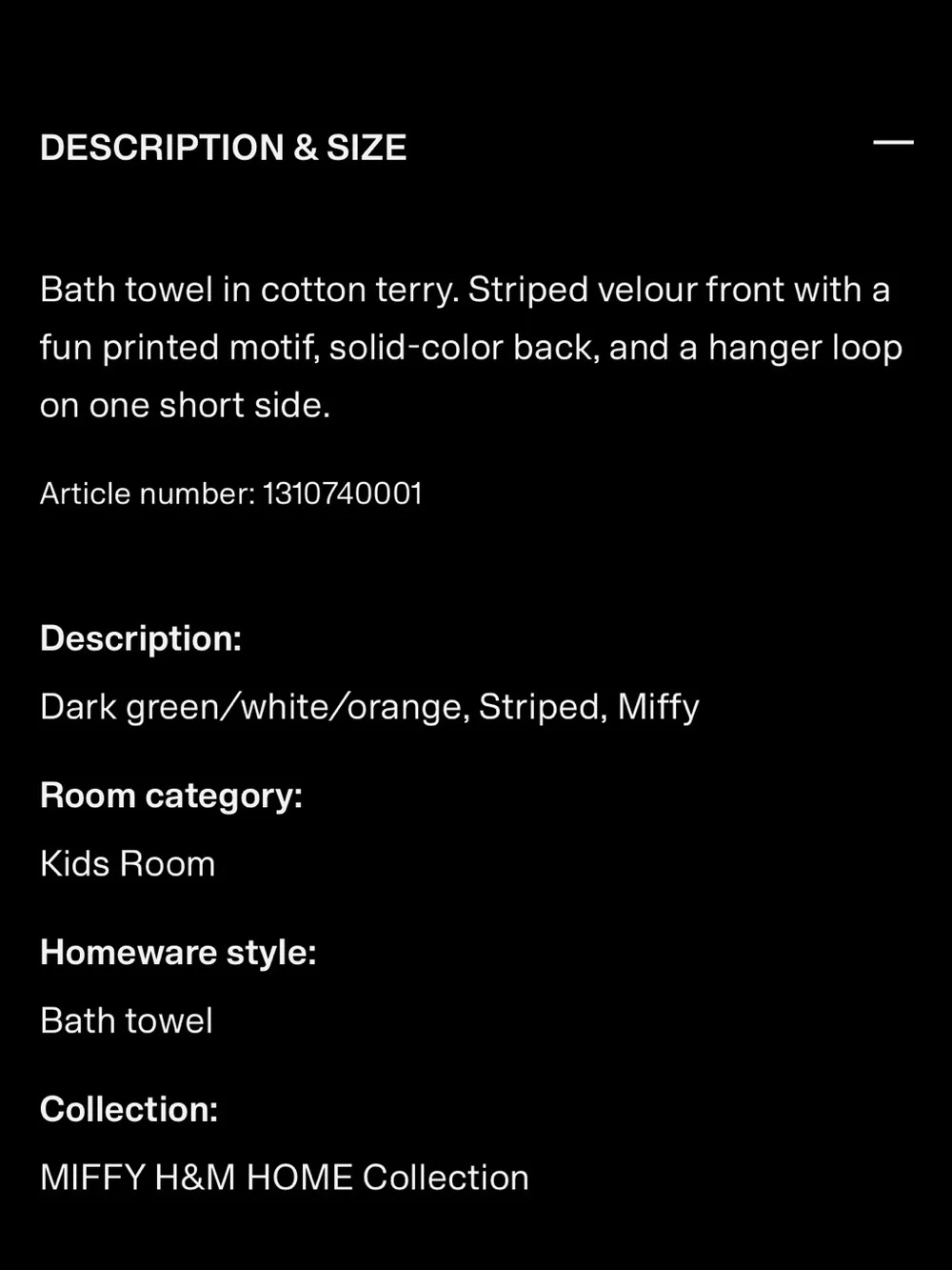 NWT Miffy cotton terry towel